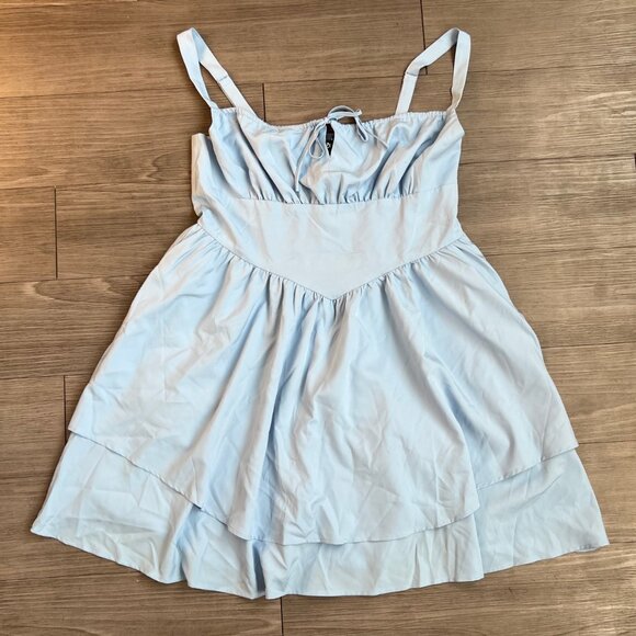 NWT Scarlet Darkness Puffy Corset Dress 2-Layer Sundress Sky Blue Milk Maid XL - Picture 2 of 6